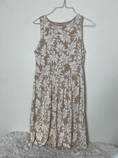 Loft Tan/White Floral Print Sleeveless Dress Cream Back Zip Stretch XS
