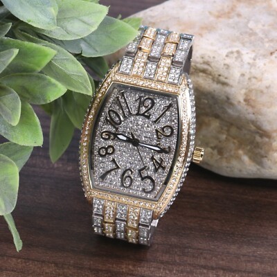 Montres Carlo Big Bezel Men's Hip Hop Fully Luxury Wrist Watch Two Tones Finish
