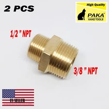 3/8" x 1/2" NPT Male Brass Hex Nipple Reducer pipe fitting air fuel water (2 PC)