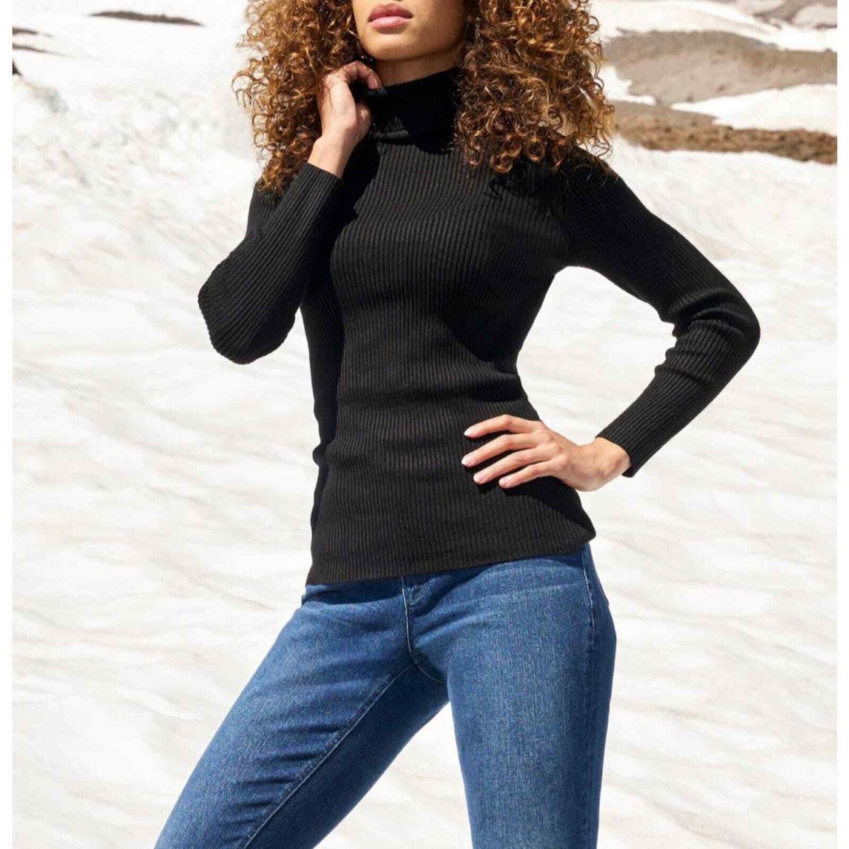 Sweater Fitted Turtle Neck Boston Proper Black Ribbed Turtleneck