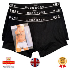 Image of HUGO BOSS MENS BOXERS TRUNKS 3 PACK BLACK/ BLACK/ BLACK CLASSIC FIT M - XL UK