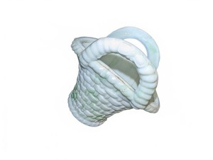 Vintage slag glass Basket Vase with Handles