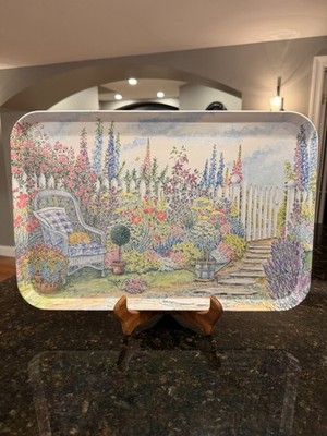 Rare Louis Rawle Melamine Tray 17.5X11.5 Cat W/ Floral White Picket Fence Italy