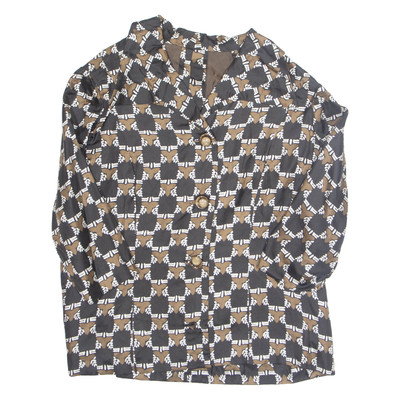 Damen Bedrucktes Shirt Schwarz Kragen 3/4 Arm Geometrisches Muster M