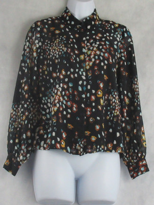 Alfani Women's Petite Colorful Print Button-Front Blouse, Black Multi, PP / PXS