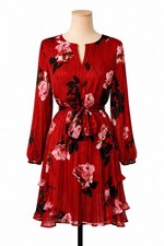 Simply Vera Wang Floral Mini Dress Women M Red Long Sleeve Boho NWT