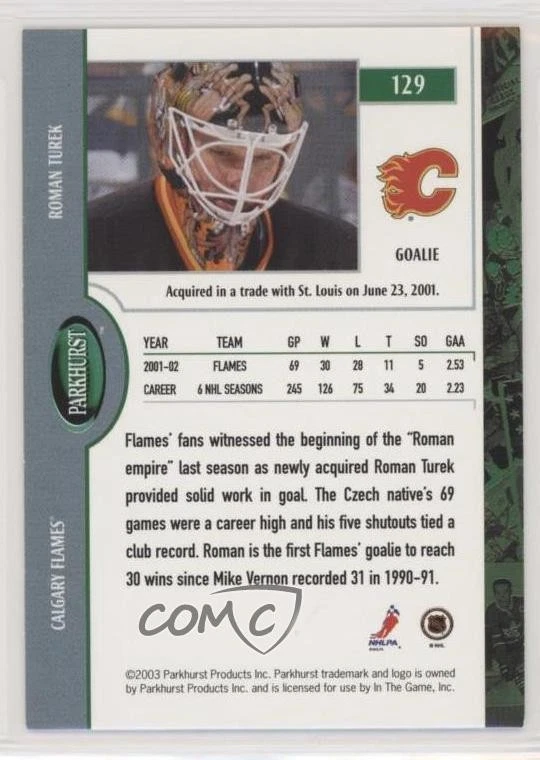 2002-03 ITG Parkhurst Roman Turek #129 - Image 2 of 2