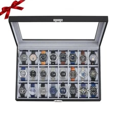 ✅24 Slots Watch Box PU Leather Watch Case Organizer Watch Display Case Lockable✅