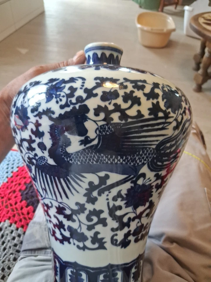 Vase Chinois Ancien Marque Qianlong Periode Guangxu XIX Eme Dragon Phoenix - Photo 4/4