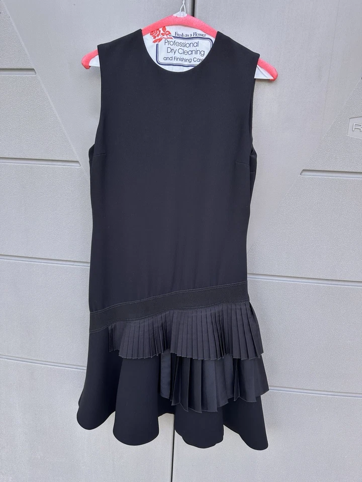 VICTORIA BECKHAM ASYMMETRIC PLEATED TIERED SLEEVELESS CREPE SHIFT DRESS SZ 4 - Image 2 of 4