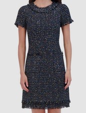 Eliza J Women's Black Wool Blend Jewel-Neck Short-Sleeve Shift Dress Size 12