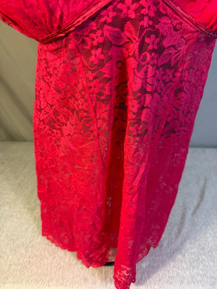 Sexy camisón de peluche de encaje rosa lila + Londres para mujer Plus 3X corto Foto 3 de 4