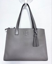 Tory Burch Leather Tote Bag Greige A4 Compatible Women's Handbag Authentic