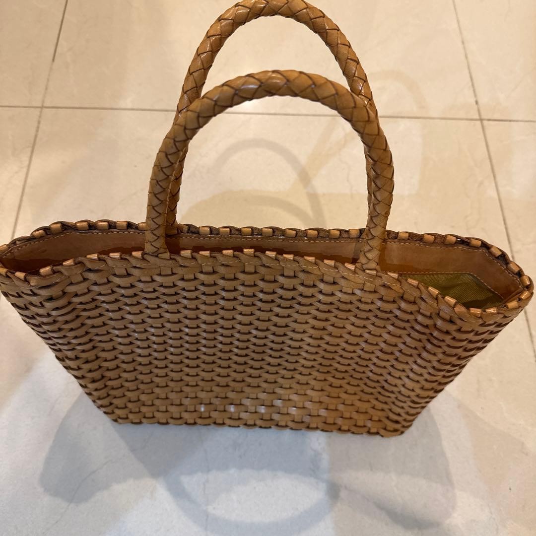 Beige All Leather Rectangular Basket Bag Double H… - image 2