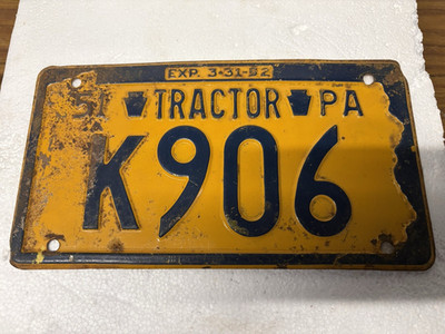Pennsylvania 1951 tractor License Plate # K906 Garage Wall Decor  Expired