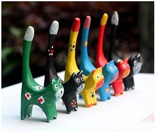 Set of 6 Long Tail Kitty Cat Figurine Decorative Carved Wooden Fgiures... - Picture 6 of 7