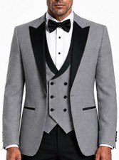 Exclusive Mens Suit Grey Tuxedo Pointed Collar Wedding Suit Slim Fit