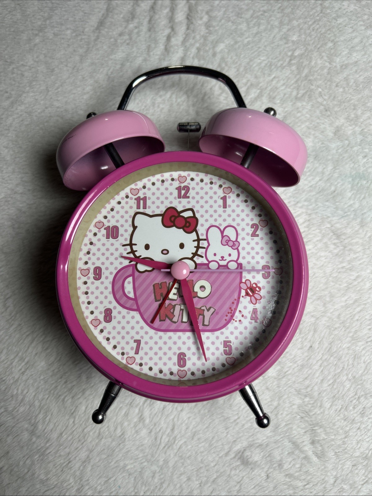 Hello Kitty Sanrio Vintage Pink Double Bell Alarm Clock Analog Desk Top tested