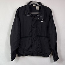 Nike VTG Black Men's Lightweight Windbreaker White Swoosh. Zip  Snap. Size L
