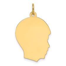 14K Yellow Gold Medium Facing Right Engravable Boy Head Charm Pendant L-1.08 in