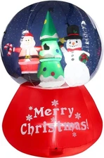 Fraser Hill Farm 6-Ft. Tall Santa & Snowman Snow Globe Blow Up Inflatable with