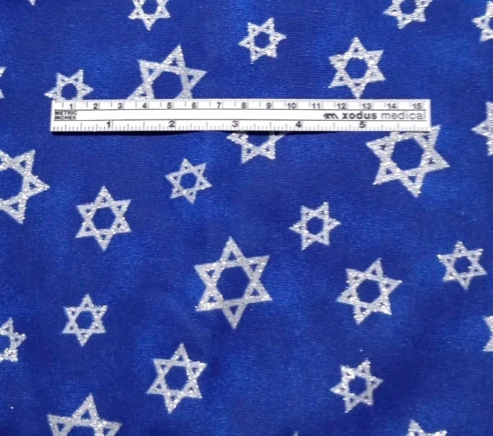 Star of David Silver Glitter on Royal Blue 100% Cotton Fabric Scant Yard 35" - Image 4 of 4