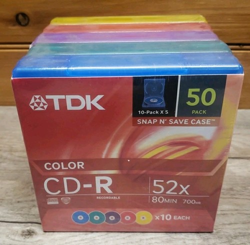 New/Sealed TDK Color CD-R Recordable 52x 80min 700mb 50 Pack Snap N Save Case - Picture 4 of 9