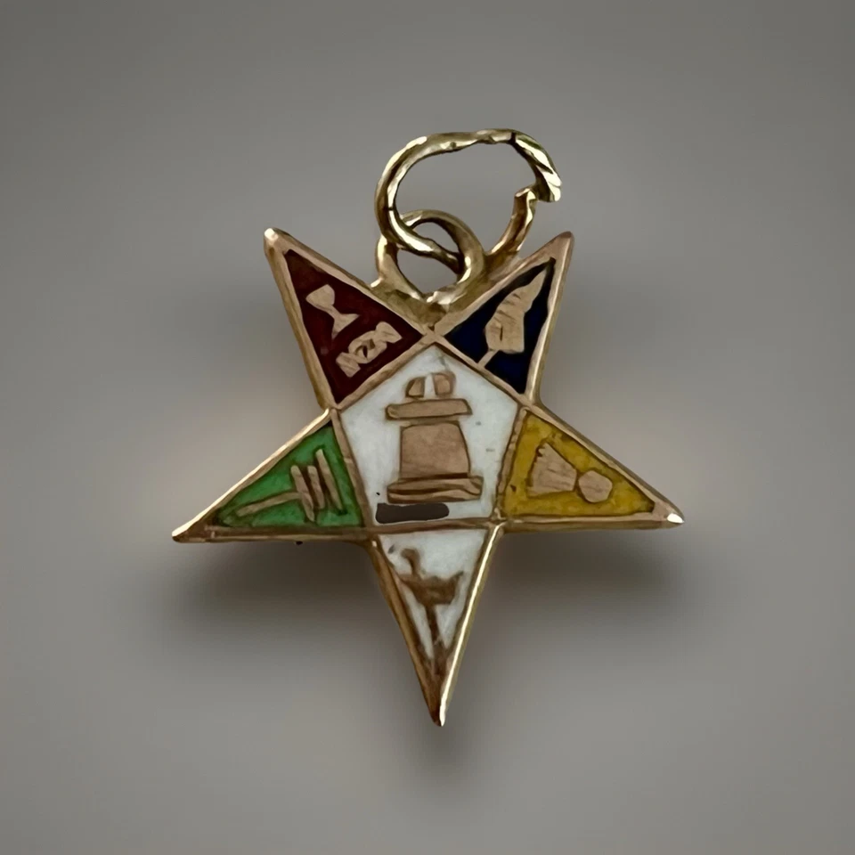 Эмаль с золотой масонской восточной звездой 9 карат винтаж Edinburgh 1961 Hallmark 0,6 г - Изображение 3 из 4