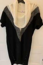 Candie’s XL Vtg Cowl Neck Sweater Dress Cream/black Short Sleeve