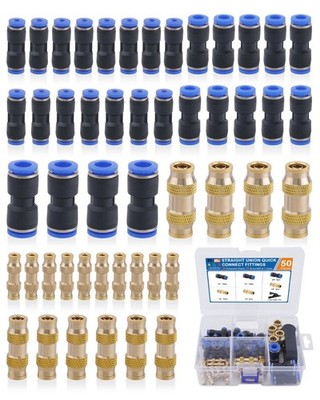 EilxMag 50PCS Push to Connect Fittings Kit, Plastic and Brass Combination Qui...