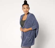 Barefoot Dreams CozyChic Ultra Lite Cardigan Blanket Wrap Sweater Cosmic Blue S/