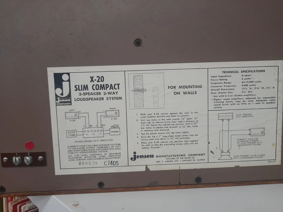 CASSE ACUSTICHE JENSEN  X-20 SLIM COMPACT A DUE VIE MADE  IN USA WALNUTS COLOR - Immagine 4 di 4