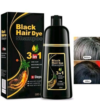 Black Hair Dye Shampoo 3 in 1 schwarz Haarfärbe Shampoo gegen graue Haare 500 ml