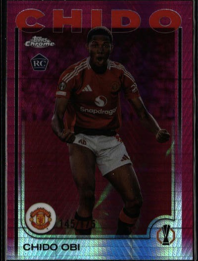 2024-25 Topps Chrome UEFA #14 Chido Obi-Martin Neon Pink Prism Refractor #/175