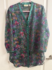 Victoria  s Secret Nightgown Womens P/S XS Green Floral Sheer Chiffon Satin Vtg