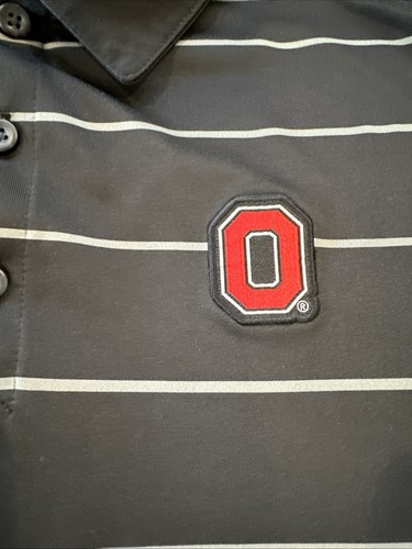 MENS NIKE Ohio State POLO SHIRT SIZE M MEDIUM Black - Block O - Striped - Picture 3 of 6