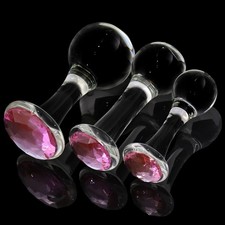 Crystal Glass Anal Plug Transparent Smooth Temperature Play Unisex S M L Set