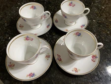 Vintage made in Poland Collectible Cup & Saucer Set Of 4, 1 Plate Chipped
