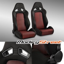 2 X Universal Blackred Mesh Fabric Reclinable Racing Seats Leftright Wslider