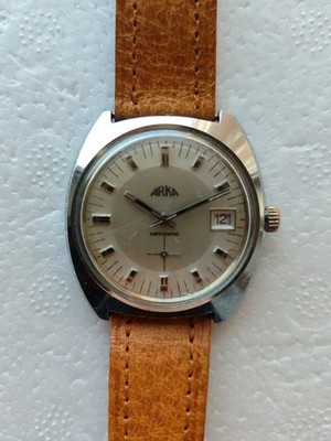 Vintage Uhr Arka Edelstahl Datum Handaufzug Antichoc 