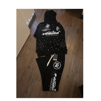 Hellstar Men's XL Black Graphic Print Hoodie Pants Tracksuit Set