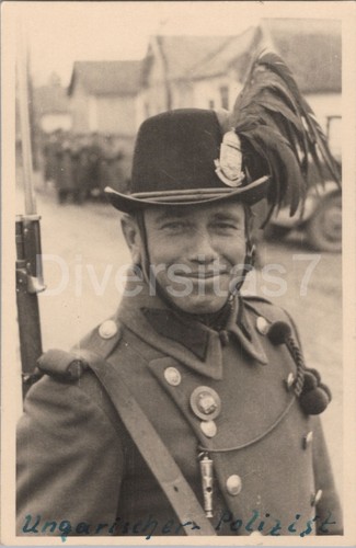 Foto, ungarischer Polizist mit Trillerpfeife und Bajonett, 1941, Ungarn, D/56