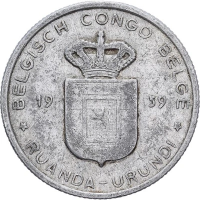 Congo belge, RUANDA-URUNDI, Leopold III, Franc, 1959, Aluminium, TB+, KM:4 - Photo 1/2