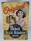Pabst Blue Ribbon Beer Tin Sign Original Vintage Style Girl Bar Pub Wall Decor