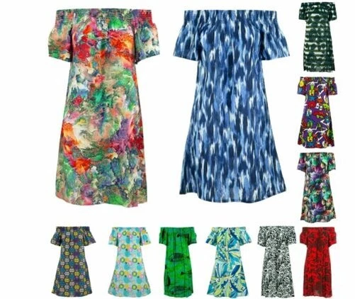 Shirred Confortable Robe Loud Originals Femmes Été S-XXL Coloré Brillant - Photo 1/1