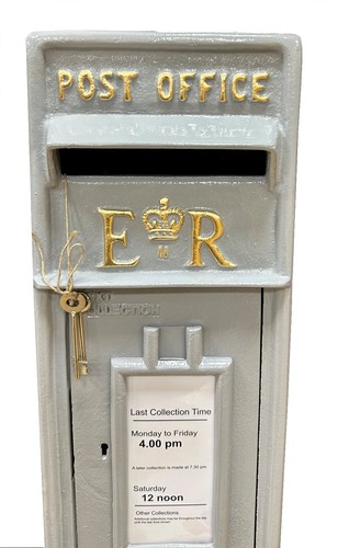 Cast Iron ER Royal Mail Post Box Postal Box Grey British Mailbox Replica - Picture 3 of 5