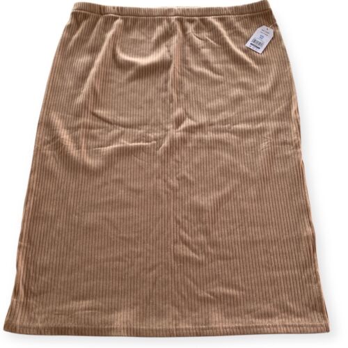 NWT Time and Tru Camel Tan Midi Ribbed Straight Skirt Stretch XXL 20