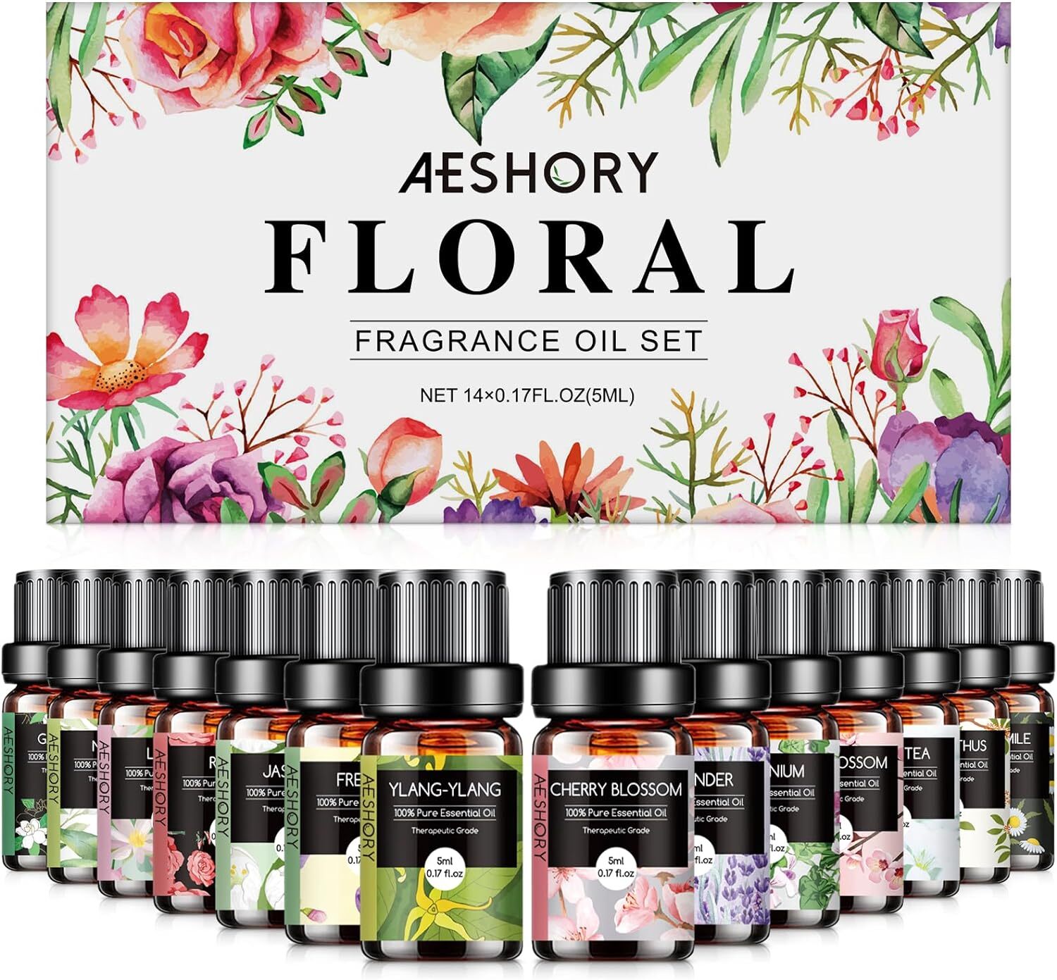 Floral Essential Oils Set - 14 Pcs Fragrance Oil for 0.17 Fl Oz (Pack of 14)