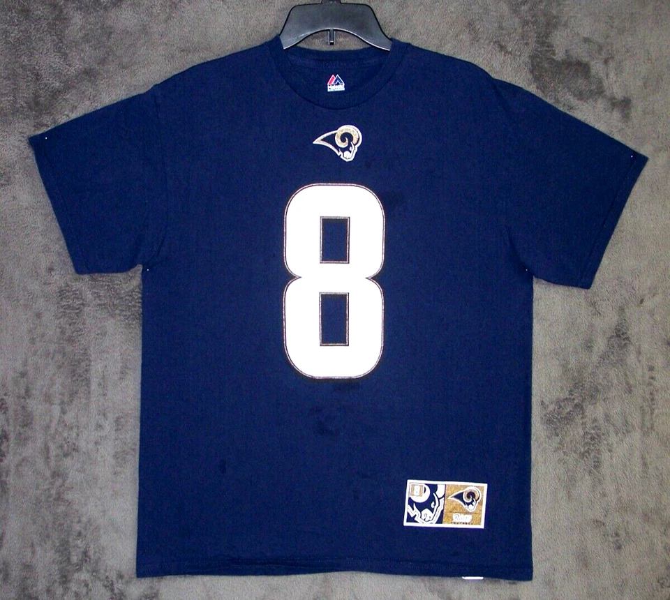 St Louis Rams Shirt Adult Large BRADFORD #8 NFL Majestic SS Cotton Sport Mens Foto 2 de 4