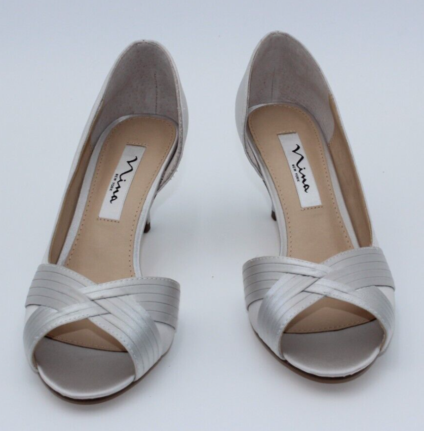 Nina Womens Silver Luster Wide Contesa Evening wedding kitten heel Pumps shoes eBay
